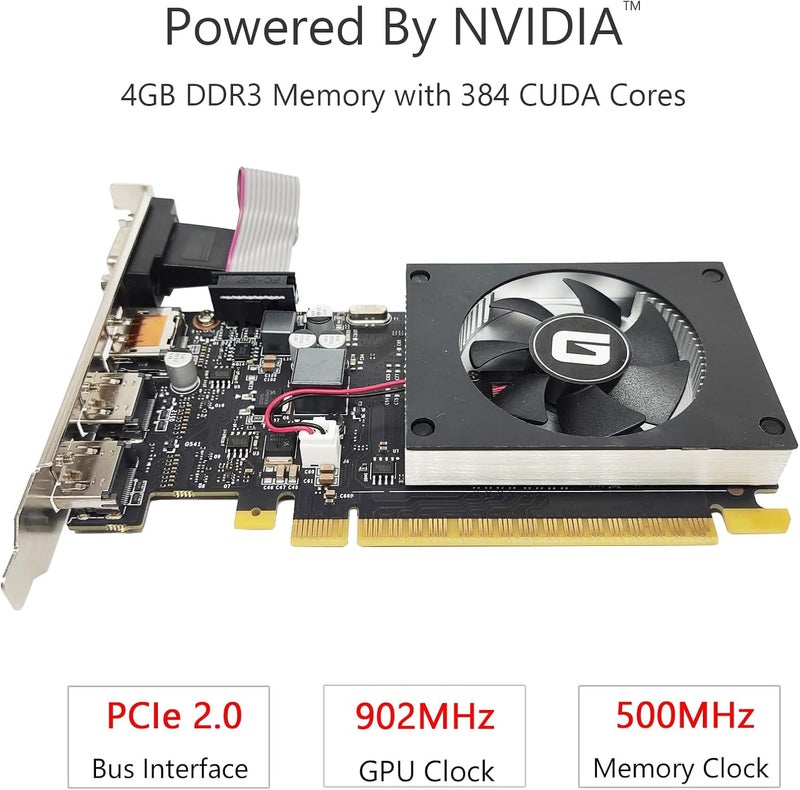 Glorto GeForce GT 730 4G Low Profile Graphics Card, 2X HDMI, DP, VGA, DDR3, PCI Express 2.0 x8, Entry Level GPU for PC, SFF and HTPC, Compatible with Windows 11 - Image 2